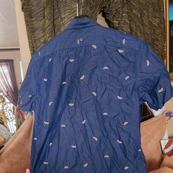 A26  Banana Rep Luxe Poplin Slimfit chambray blue watermelon s/sleeve 100%Cotton - Picture 2 of 5